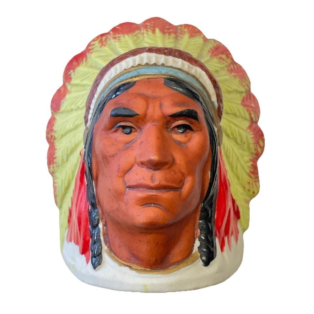 Natice American Chief Indian Head Porcelain Ceramic Figure Coin Bank