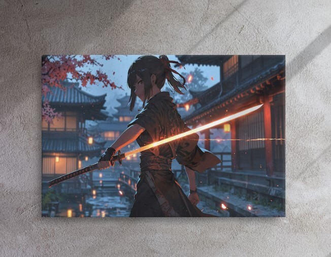 Graceful Ninja Assassin - Moonlit Rooftop in Japanese Village