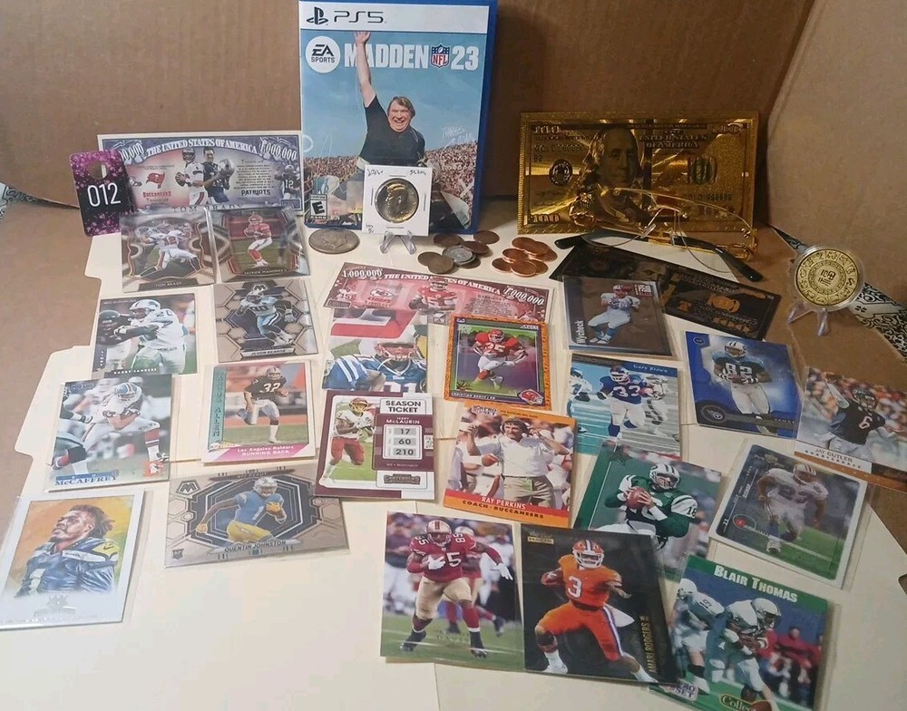 Collectible Junk Drawer Coin Lot Madden 23 Tom Brady Patrick Mahomes Cards& More