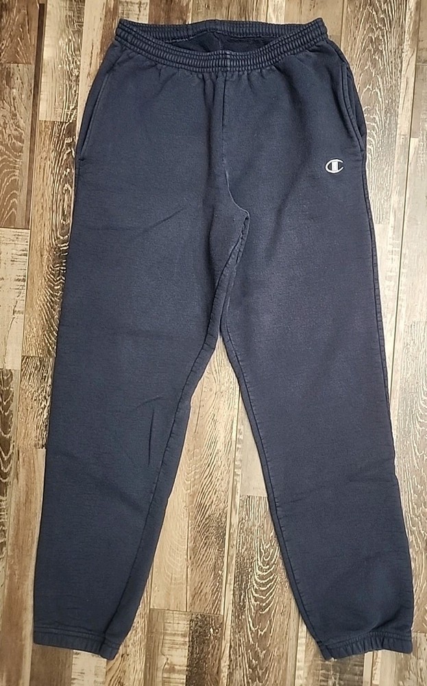 VTG Champion Sweatpants Mens Large Navy Blue Logo Joggers Fleece 90s Y2K