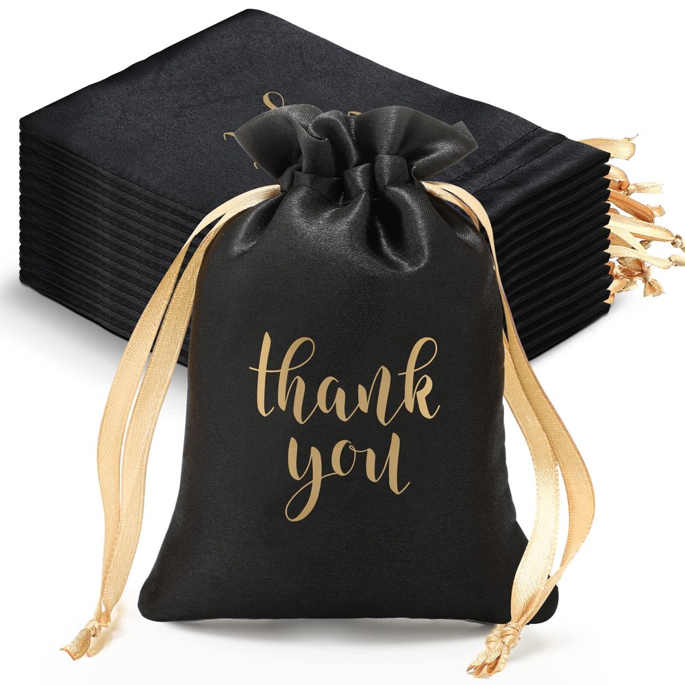 50 Pcs Thank You Satin Gift Bags with Drawstring Jewelry Candy Gifts Bags for...