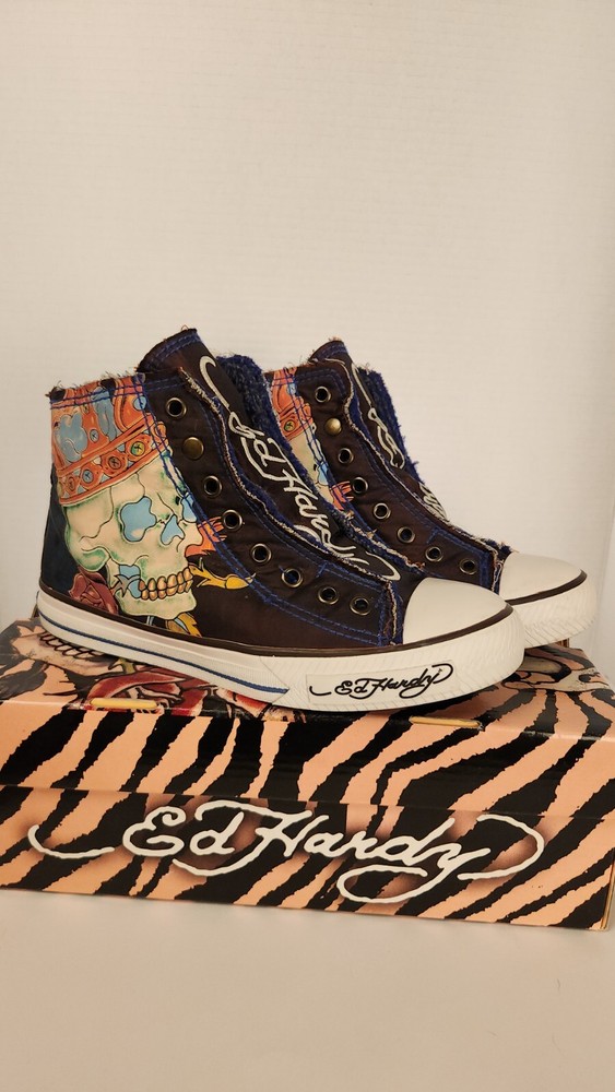 Don Ed Hardy Women's High Top Laceless Skull/Panther Slip On Sherpa Shoes Size 6