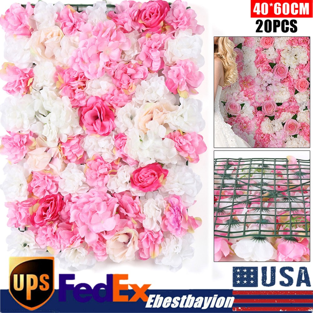 40 x 60 cm 20Pieces Flower Wall Champagne White & Pink Rose Panel Floral Decor