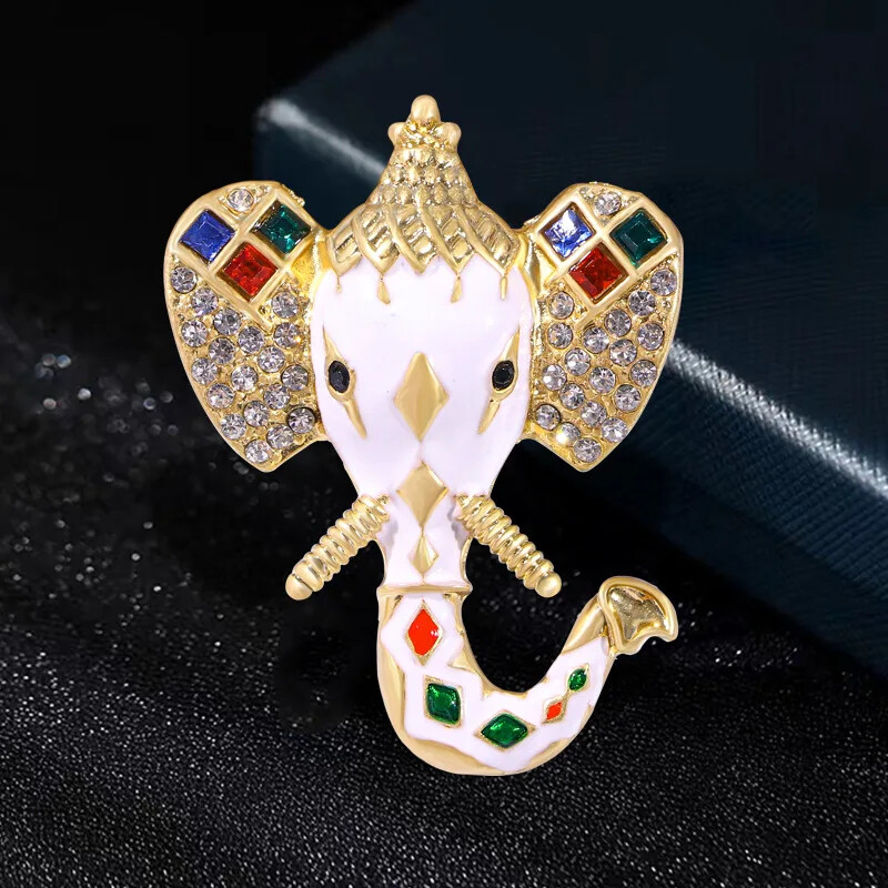 Vintage Multicolor Enamel Elephant Brooch Fashion Rhinestone Pin Accessories