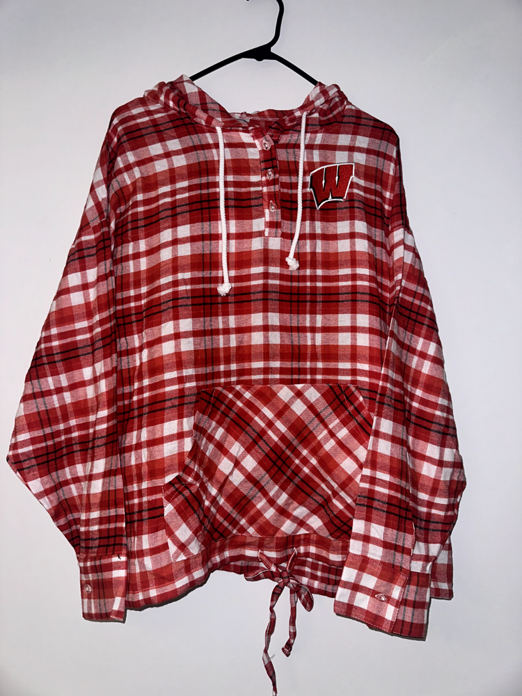 NWT Womens Concepts Sport Red Wisconsin Badgers Flannel Plaid Hoodie Size XL