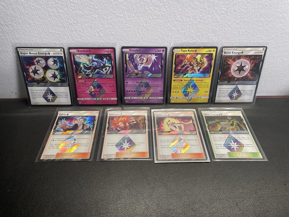 Pokémon TCG Prism Star Lot Sun & Moon - 9 Cards - Xerneas, Lunala, Cyrus Etc