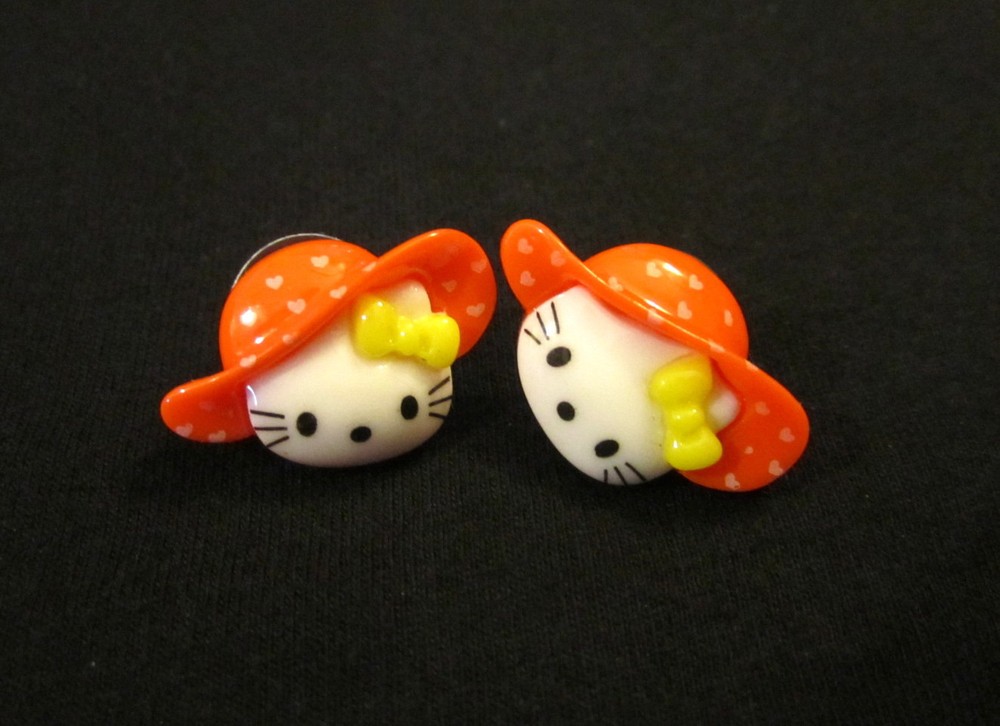 Cat Kitty Earrings Kawaii - Orange Hat