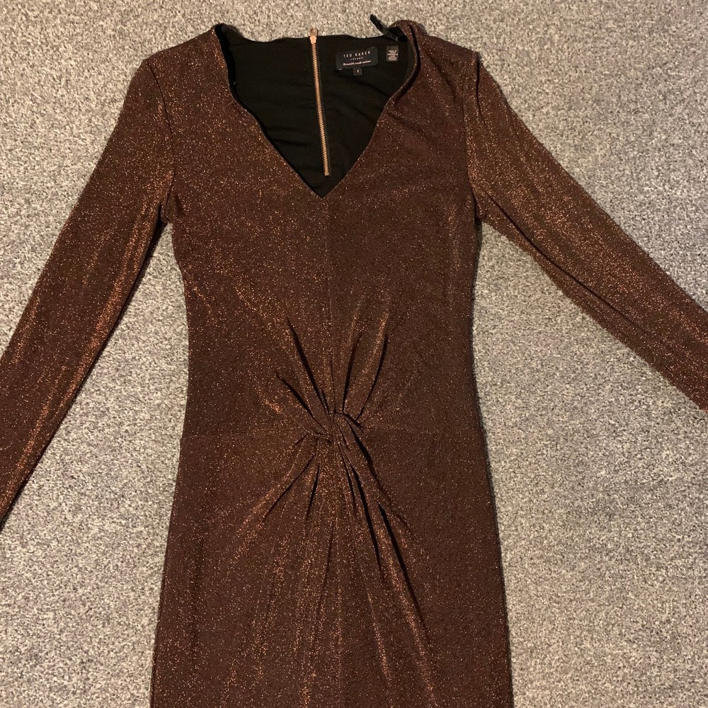 Ted Baker Dress Size 2 Long Sleeve Twist Front Glitter Sparkle Maxi Long