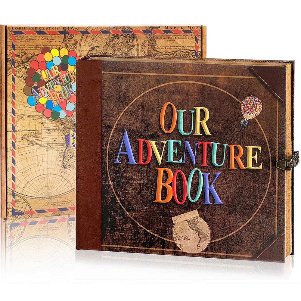 Adventure Book 148-Page DIY Handmade Scrapbook with Retro-Style Embossed Lett...