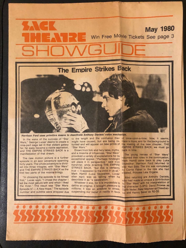 Sack Theatre Showguide ESB The Empire Strikes Back May 1980