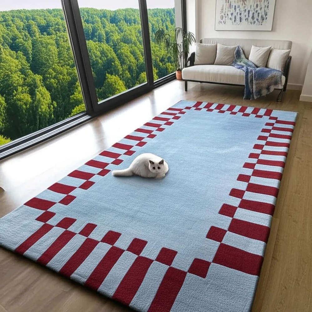 Modern Color Blue & Burgundy Hand Tufted 100% Wool Rug Design Handmade Carpet Ru