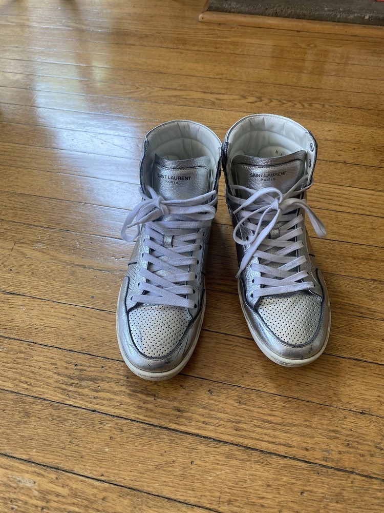 Saint Laurent Paris Silver Foil High Top Sneakers Size 42 EU