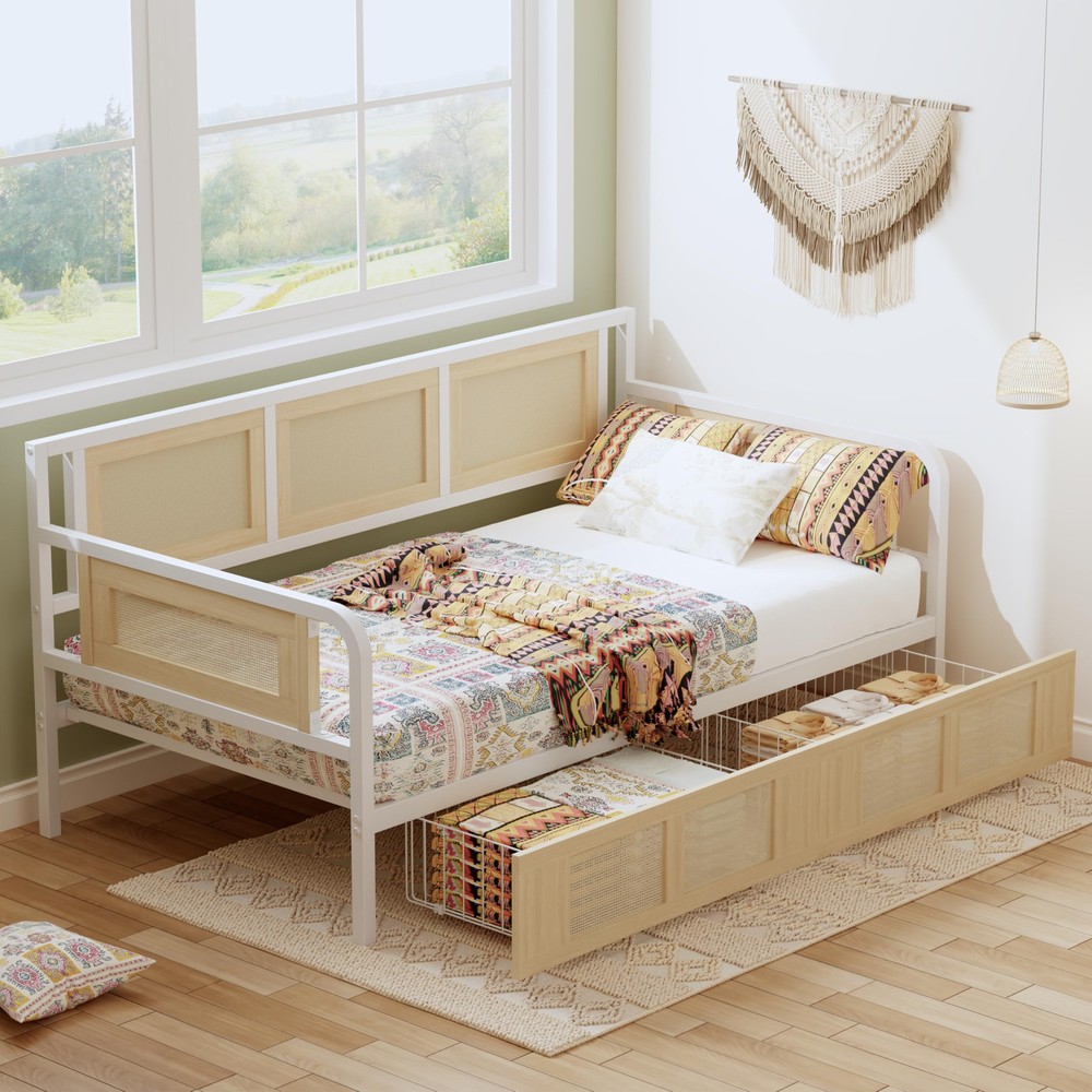 Twin Daybed with Storage Drawers and Sturdy Corner Frame