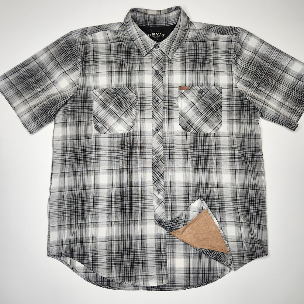 Orvis Men’s Large L Fishing Outdoor Casual Button Shirt Gray Wicking Lens Cloth