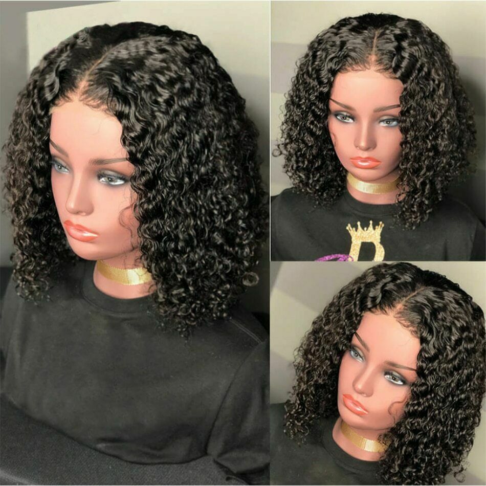 Curly Lace Front Wig Pre Plucked Human Hair Glueless Short Bob