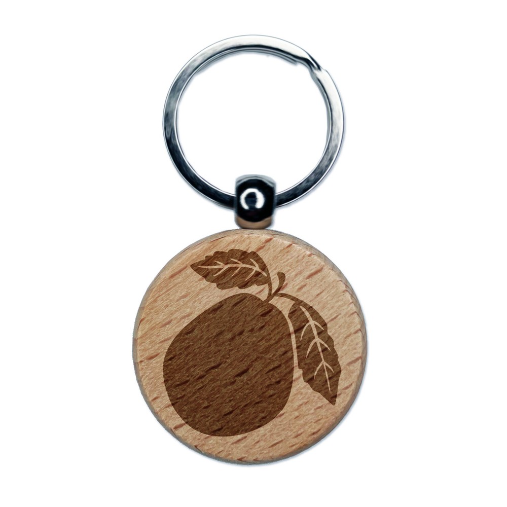 Guava Fruit Solid Engraved Wood Round Keychain Tag Charm