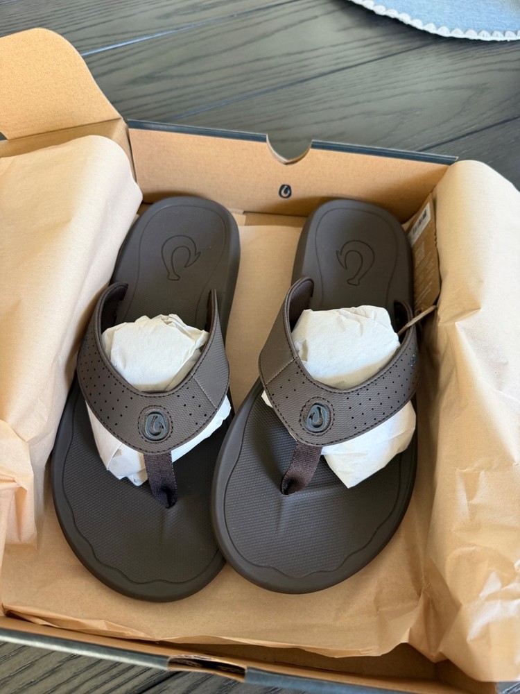 New OluKai Men's Ulele Ki’i Flip Flop Dark Java Color Size 11 Men’s $80 Retail