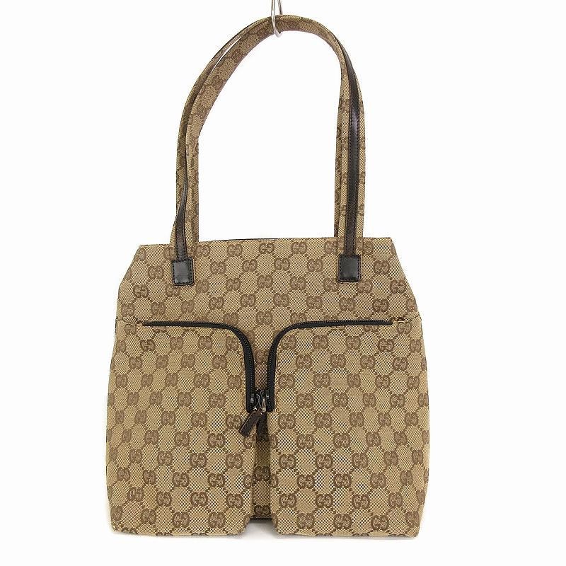 GUCCI GG Canvas Leather Shoulder Tote Bag Beige Made in Japan