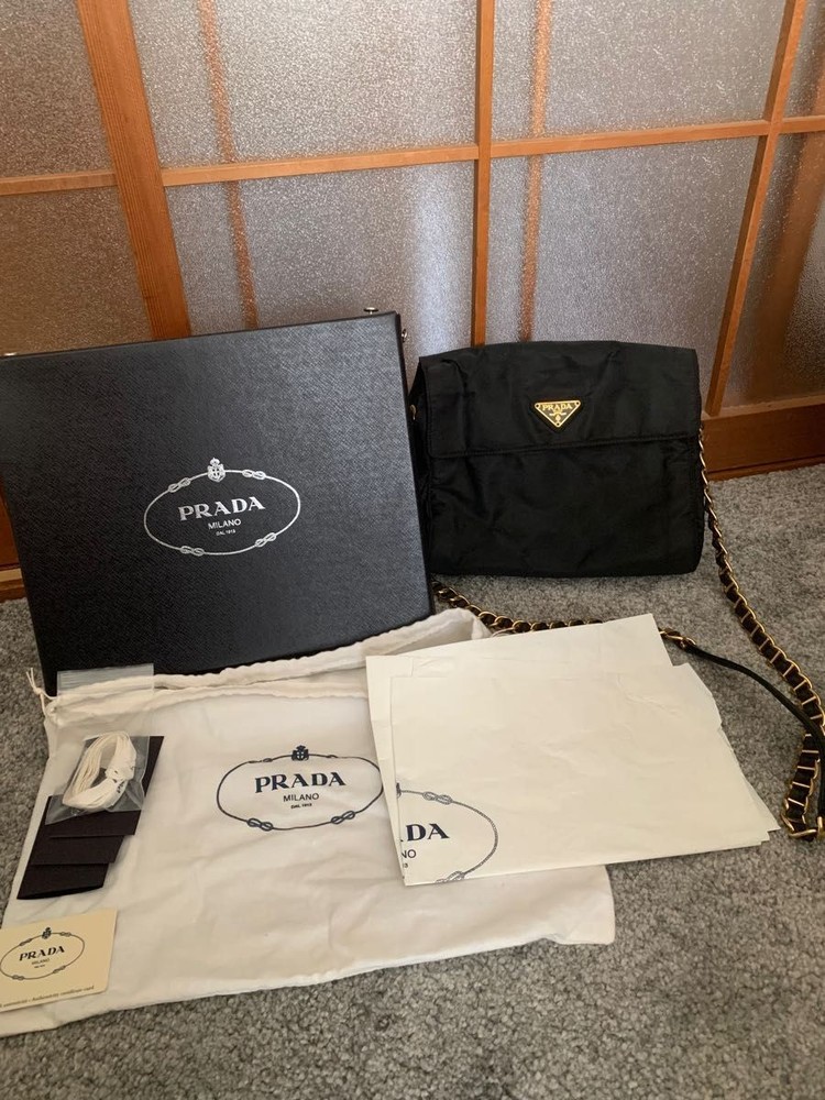 RARE Authentic Prada Triangle Logo Chain Shoulder Crossbody Bag