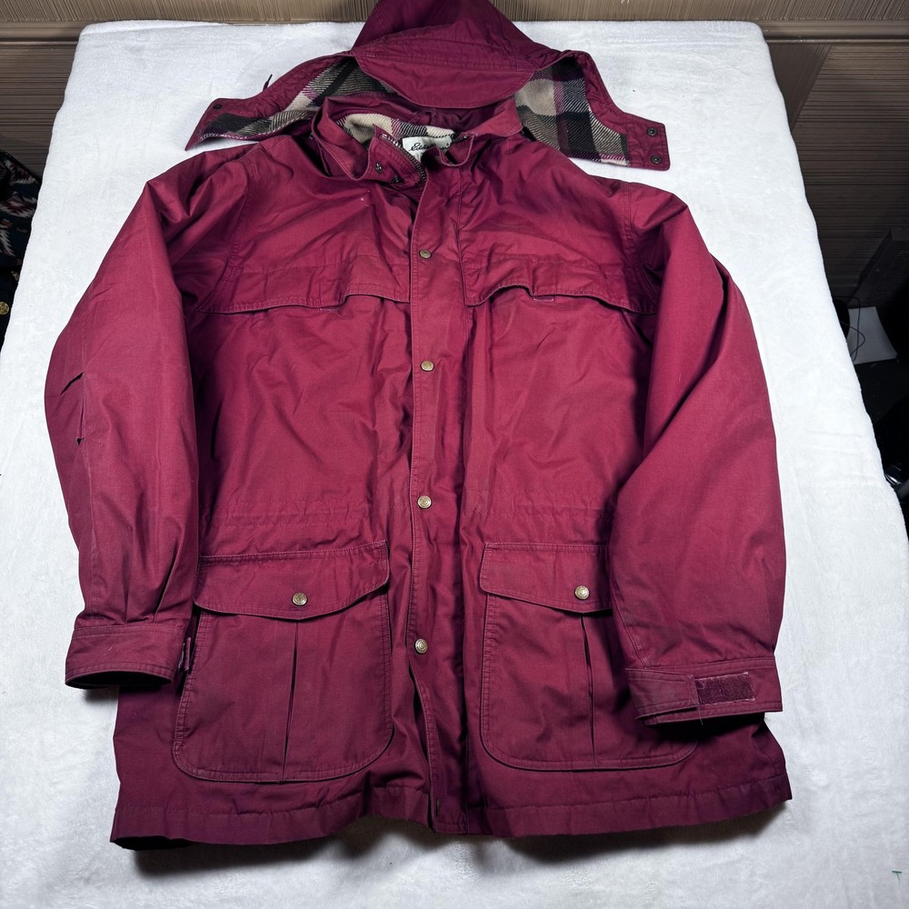 Vintage Eddie Bauer Jacket Mens XL Red Wool Lined Mountain Parka Hooded 80s