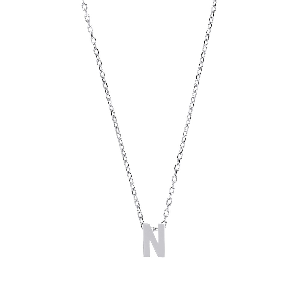 Silver Jewelco London Letter N Initial Pendant Necklace 18 inch