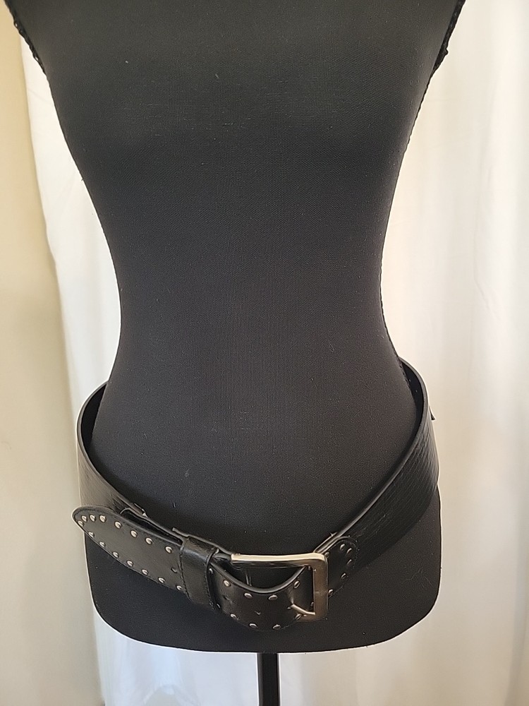 Vintage Y2K  Grunge Black with Silver Studded Designs Belt