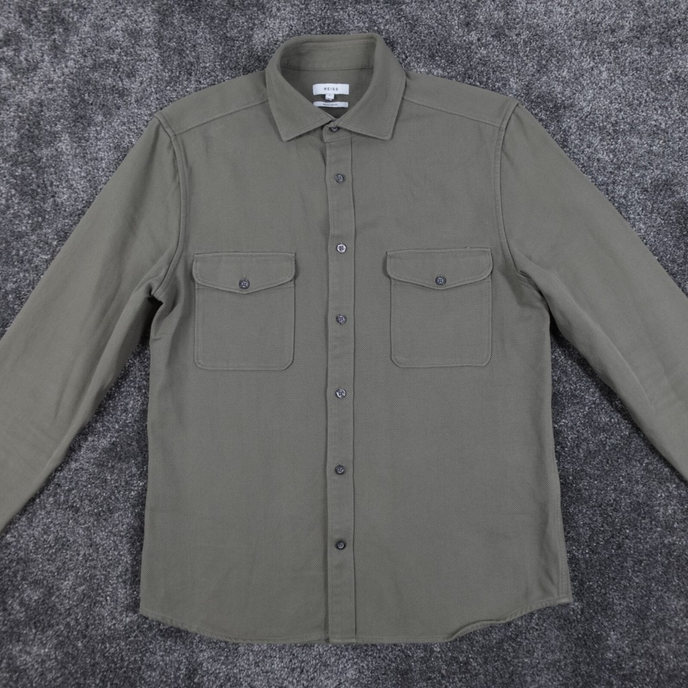 Reiss Orla Shirt Mens Size Large Green Heavyweight Thick Shacket Overshirt
