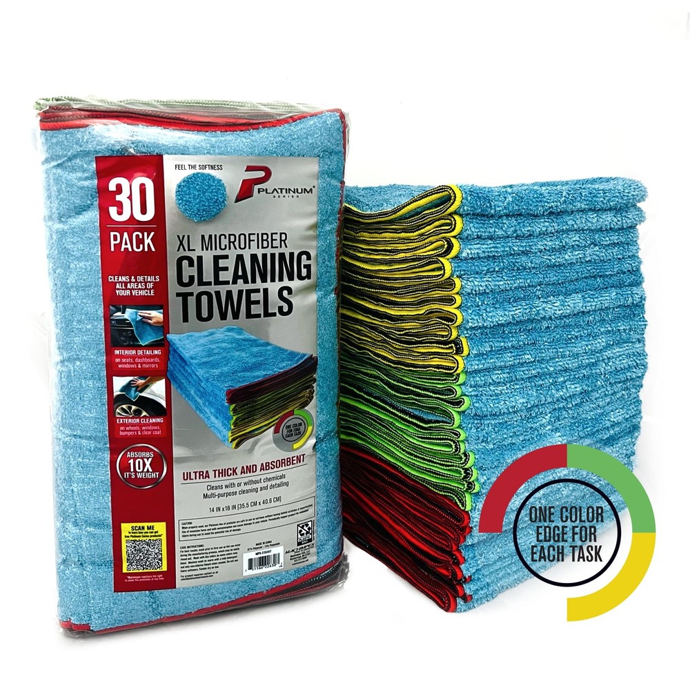 Platinum Series XL Microfiber Cleaning Towels 30 Pack for Cars Multi-Purpose