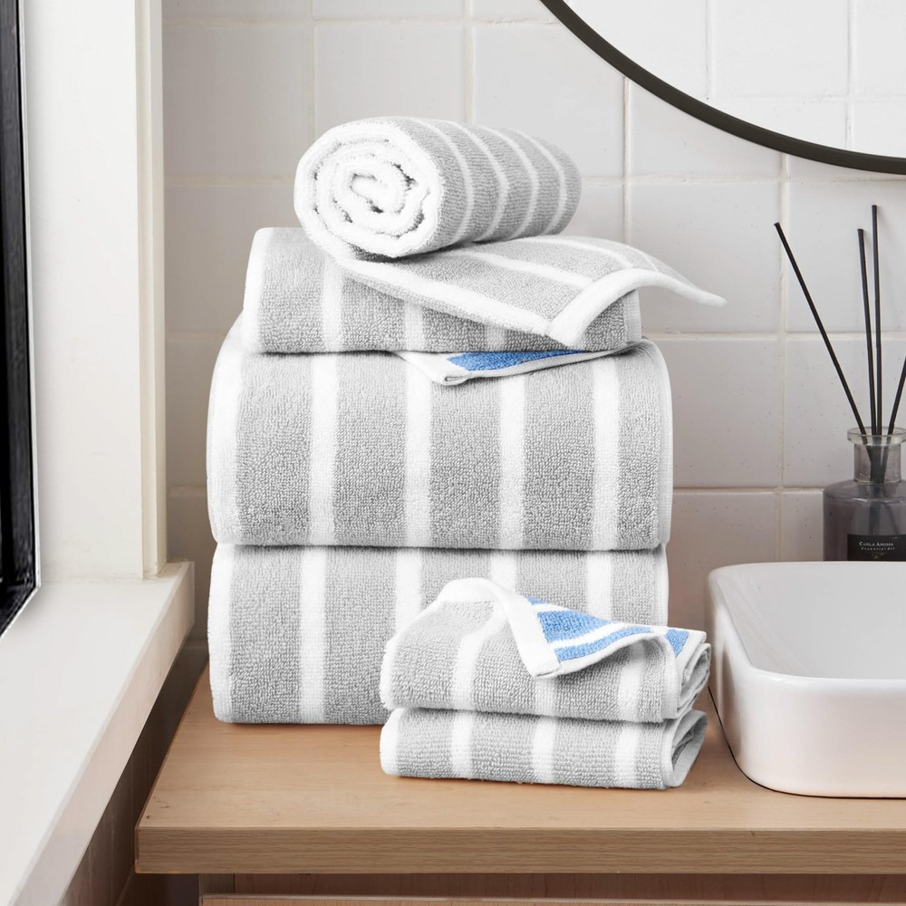 Reversible Stripe 6-Piece Bath Towel Set with 2 Bath and 2 Hand Towels