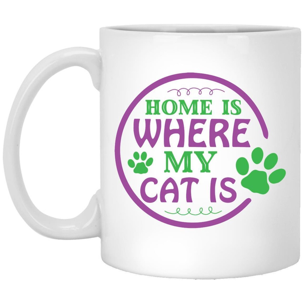 Cat Lover Coffee Mug Home Is Where My Cat Is  Coffee Mugs Gift For Cat Owners