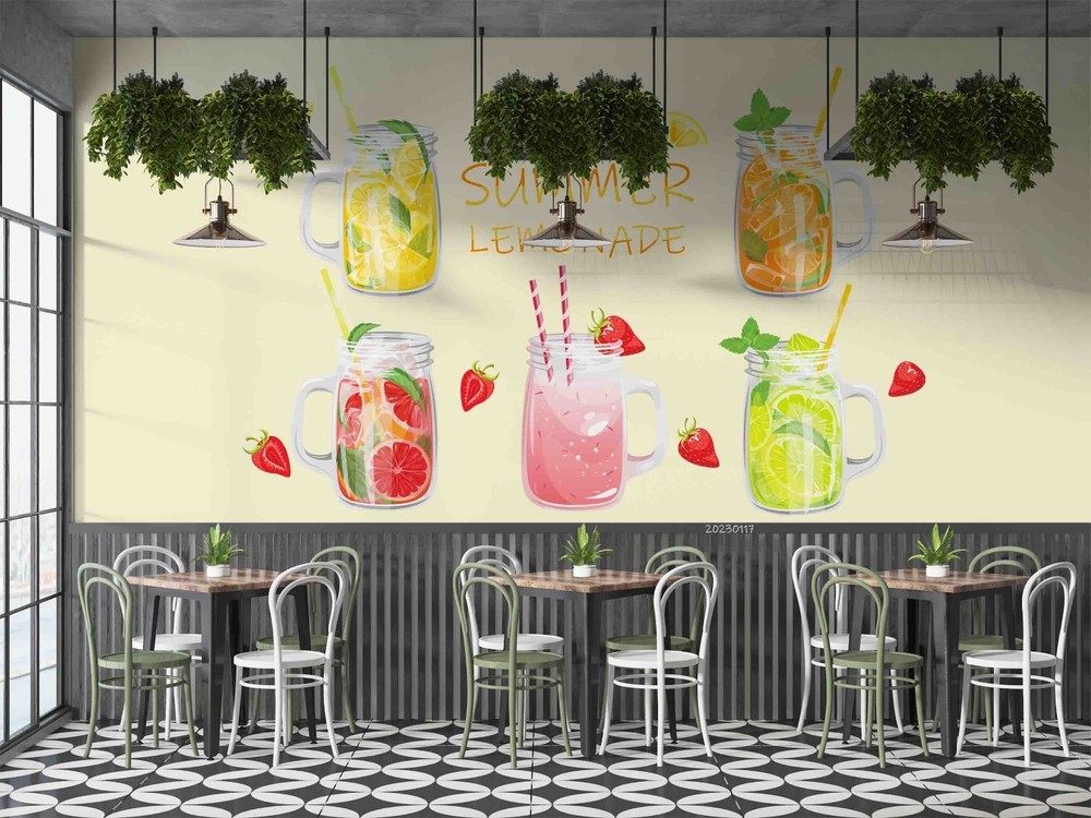 3D Summer Juice Drinks Illustration Wall Murals Wallpaper Murals Wall Sticker