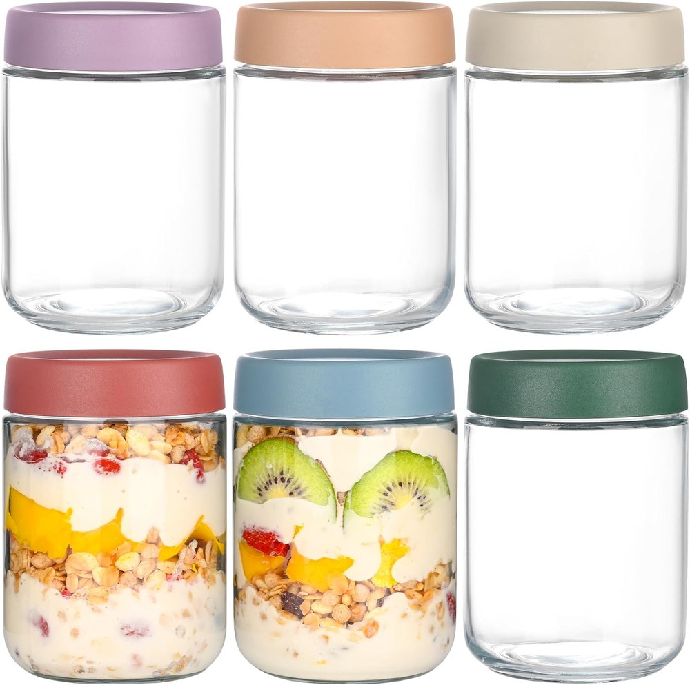 Overnight Oats Containers with Lids 16 Oz Glass Jars 6 Pack Glass Mason Jars wit