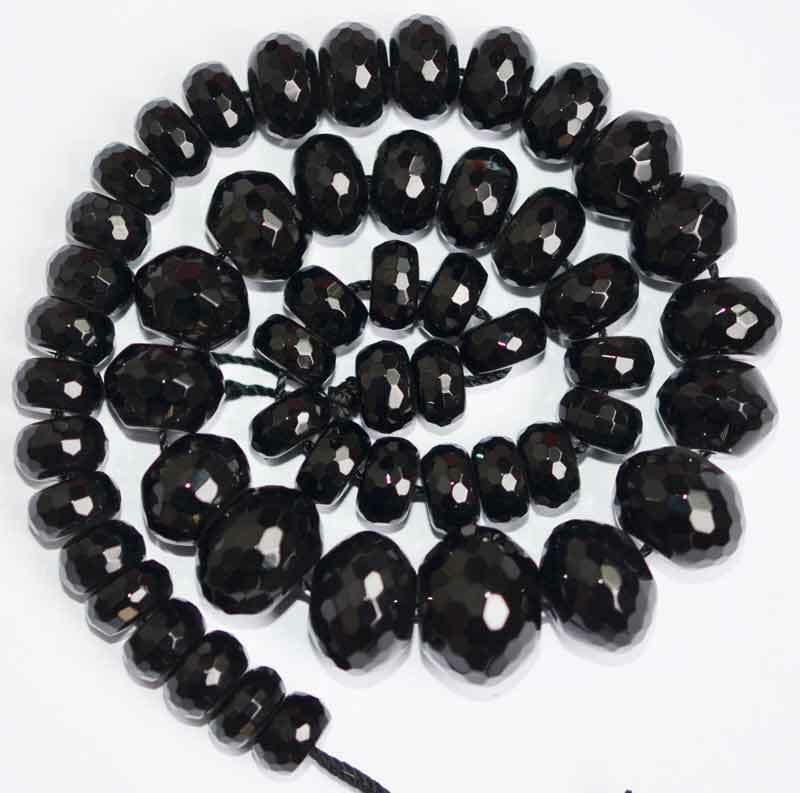 8x10-13x18MM Cut Faceted AAA Natural Onyx Black Agate Graduated Beads 15
