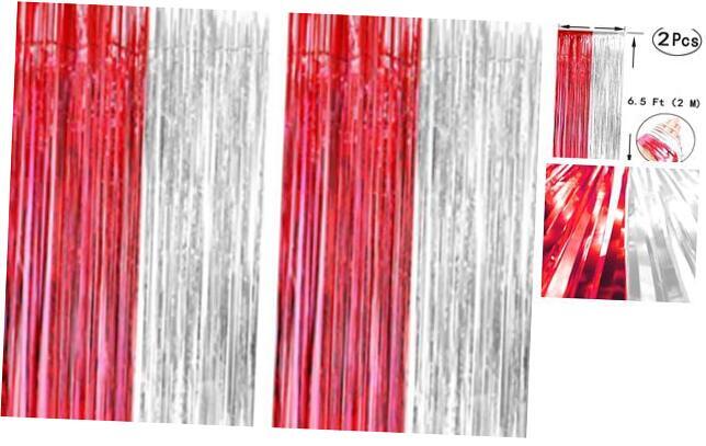 Red White Party Tinsel Foil Fringe Curtains - Circus Welcome Carnival Under