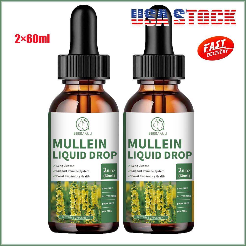 2*60ml Mullein Drops for Lungs, Detox and Cleanse Mullein Extract Supplement