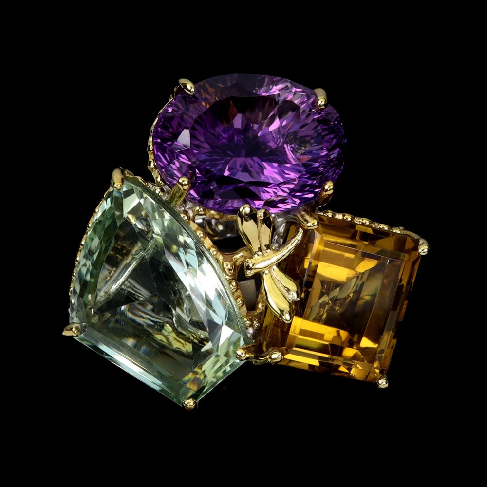 925 Sterling Silver Handmade Oval Amethyst 60ct Citrine Gemstone Ring