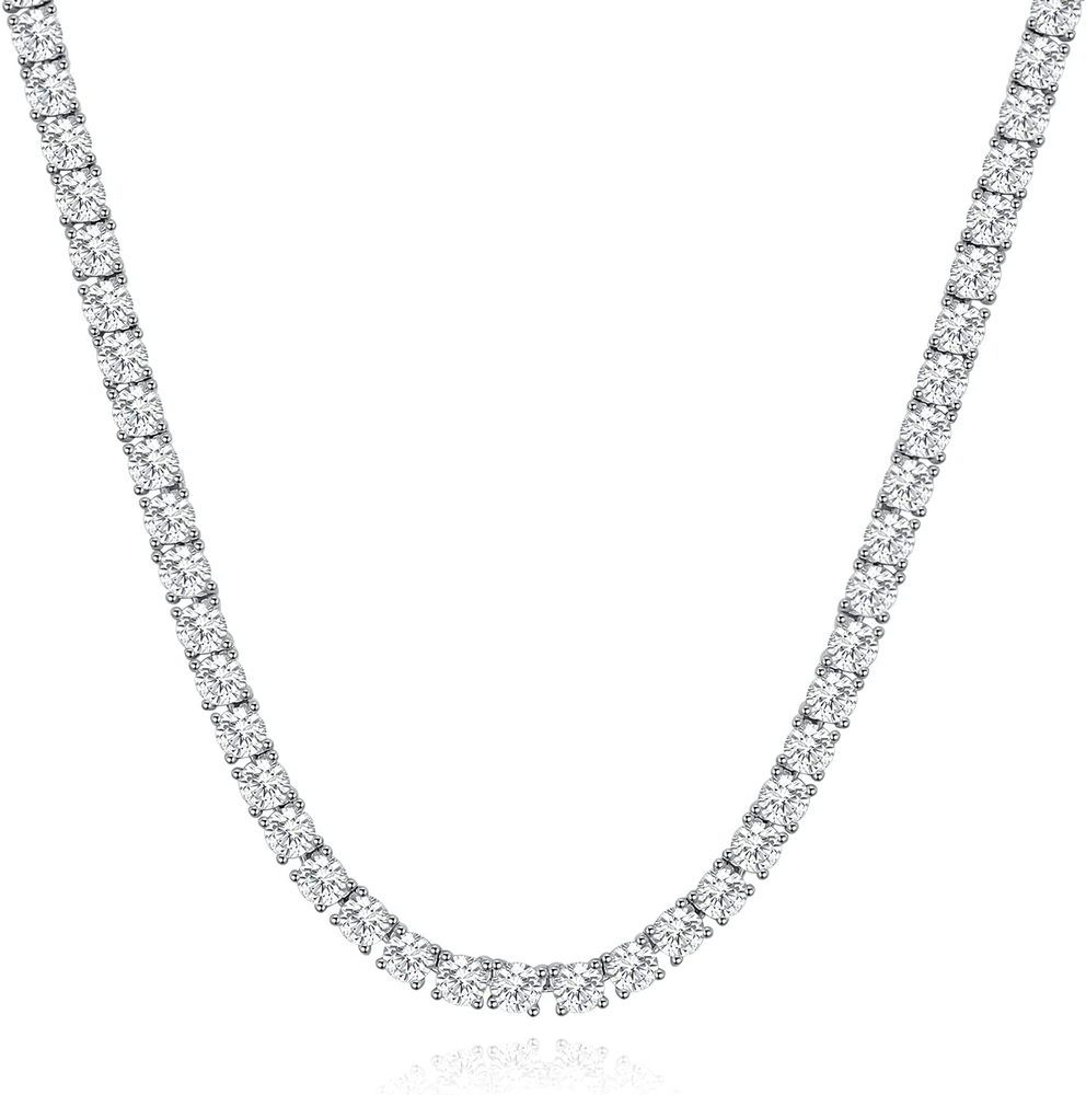 14K Gold Plated Diamond Tennis Chain with Round CZ Stones for Men and Women