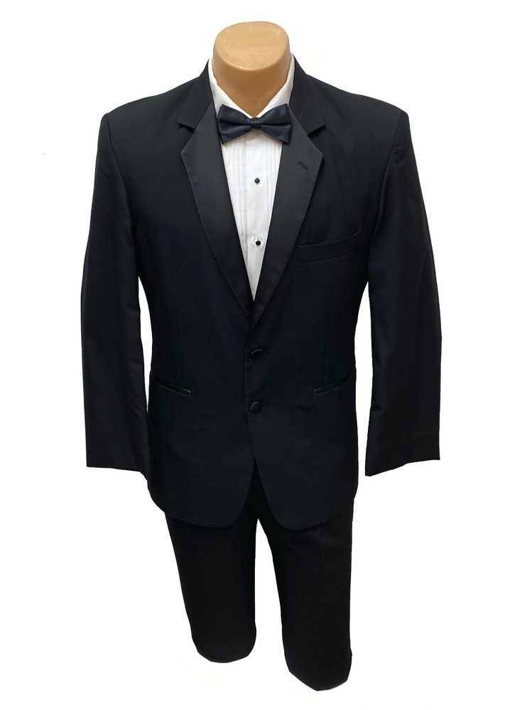 Ralph Lauren Black Tuxedo Set with Flat Front Pants Shirt Studs Bow Tie Size 46XL 40W