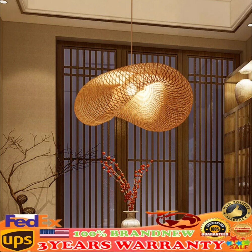 Bamboo Wicker Rattan Shade Pendant Light Fixture Art Asian Hanging Ceiling Lamp