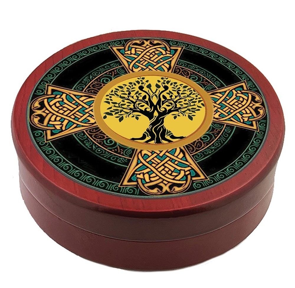 Rosary Box, Jewelry Keepsake Holder Wooden Icon Box Tree of Life Celtic Cross