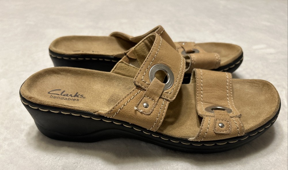 Clarks Lexi Willow Womens Brown Leather Comfort Wedge Sandals Size 8.5 M