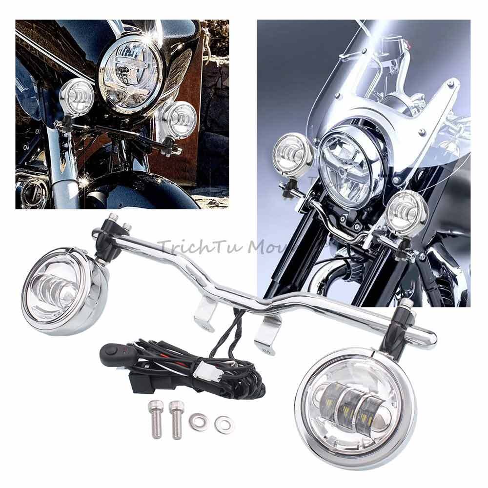 Chrome Fog/Auxiliary Lights w/Bracket Mount Bar Kit For BMW R 18 B R18B Bagger
