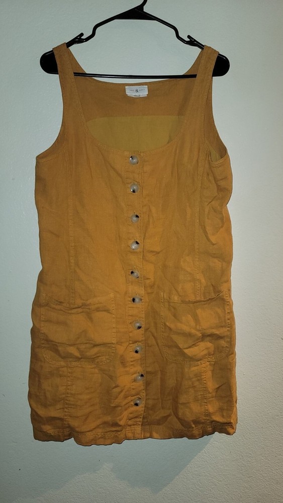 Lou & Grey Mustard Linen Button-Front Mini Dress Size M