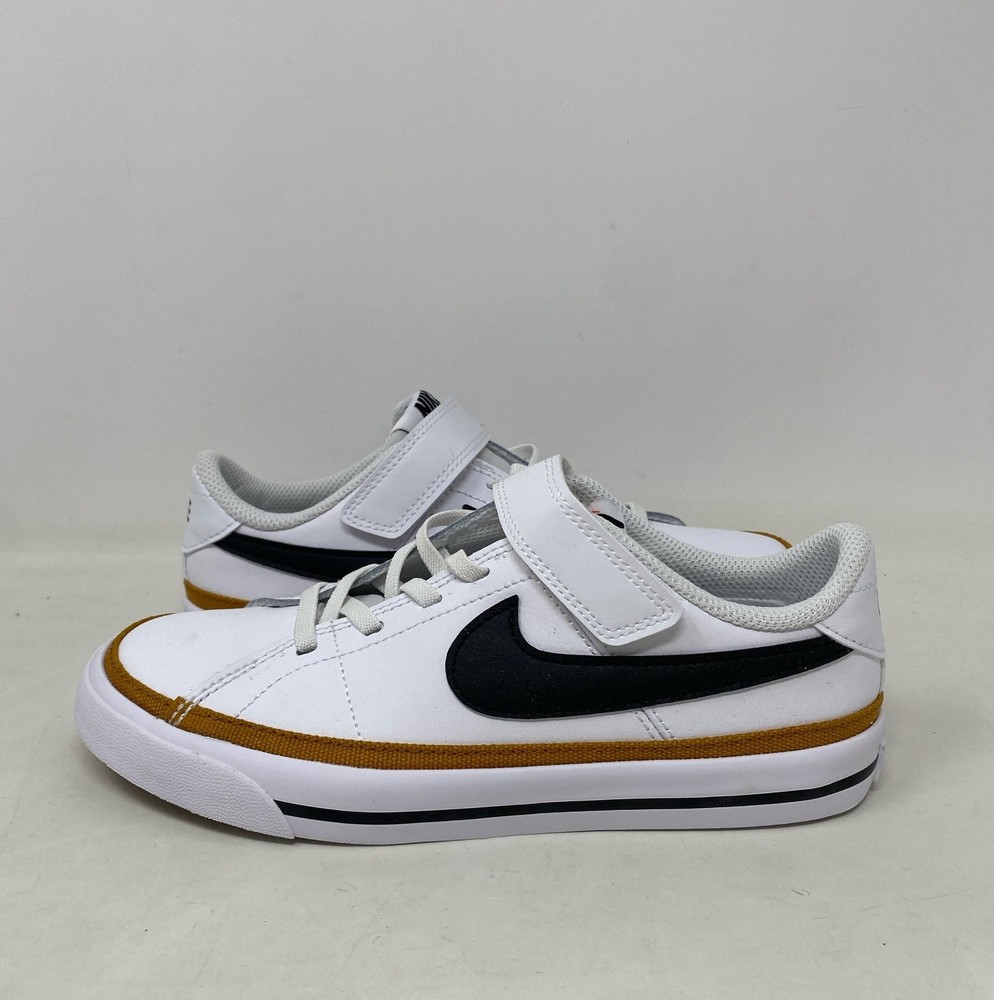 Nike Court Legacy Little Kids PSV Shoes White/Black/Desert Ochre - Size 1Y