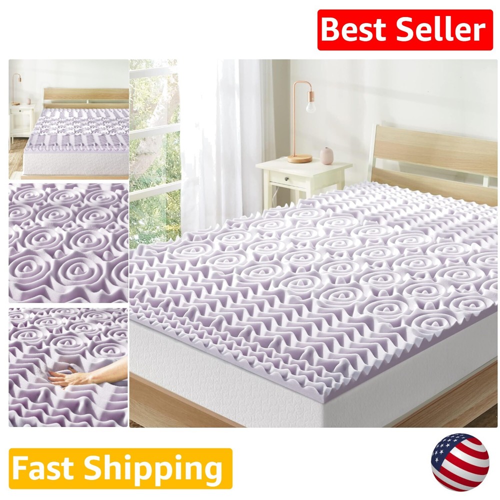 Premium Lavender-Infused Memory Foam Topper with 5-Zone Support - Queen