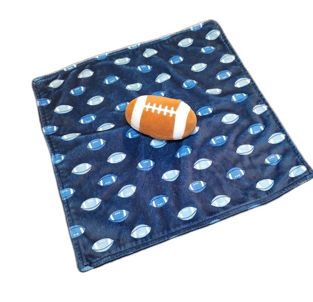 Carters Plush Football Lovey Security Blanket in Blue Navy White Brown for Baby