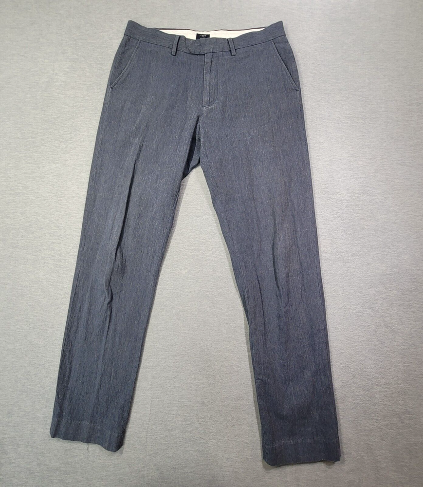 J Crew Pants Mens 32x34 Navy Heathered Linen Blend Bedford Straight Leg Mid Rise