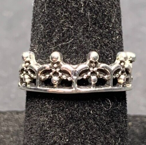 Vintage Silver Crown Tiara Ring – Size 4 – Antique Style