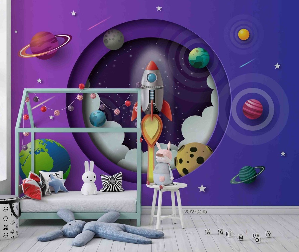 3D Paper Cut Space Planet Rocket Wall Murals Wallpaper Murals Wall Sticker 4