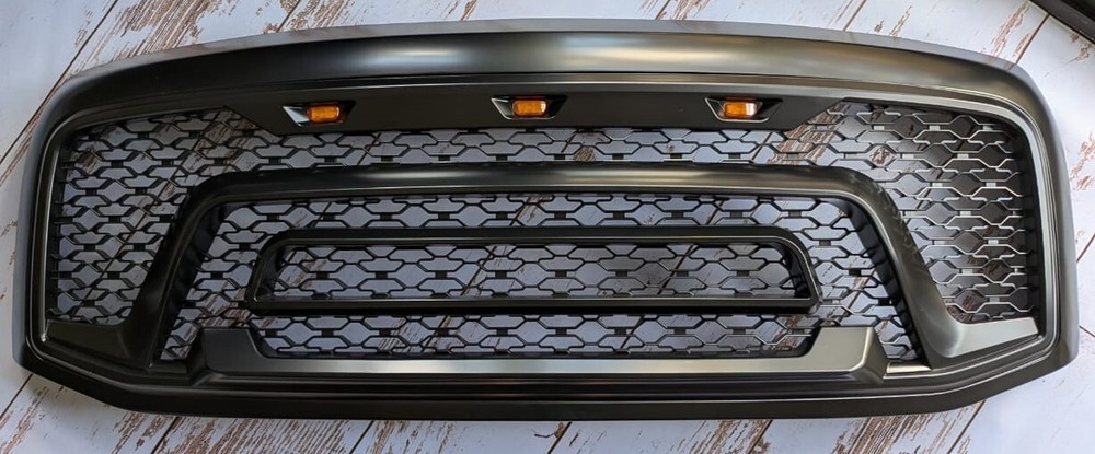Fits 06-09 Dodge Ram 1500 2500 3500 Matte Black Front Upper Grille with Lights